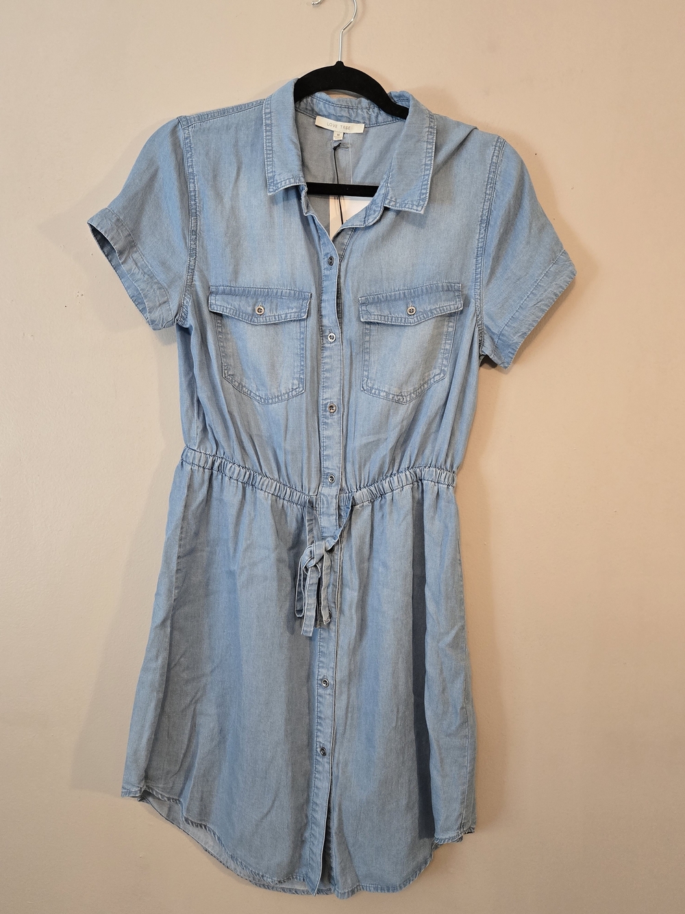 Love Tree Chambray Shirt Dress with Tie Waist